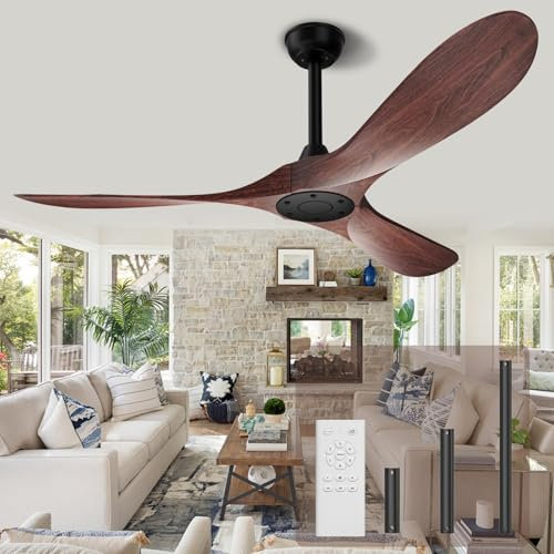 Biukis 152 cm Deckenventilator mit Fernbedienung, 6 Geschwindigkeitsstufen, reversibler DC-Motor für ganzjährige Nutzung, geeignet für Außenbereich, Garten, Wohnzimmer, Schlafzimmer – Walnuss