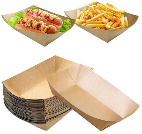 YANGWEN 50 Pièces Barquettes en Carton Kraft, Snack Bol, Bols en Carton, Biodégradable, pour Collations Frites Salade Sushis Gâteau
