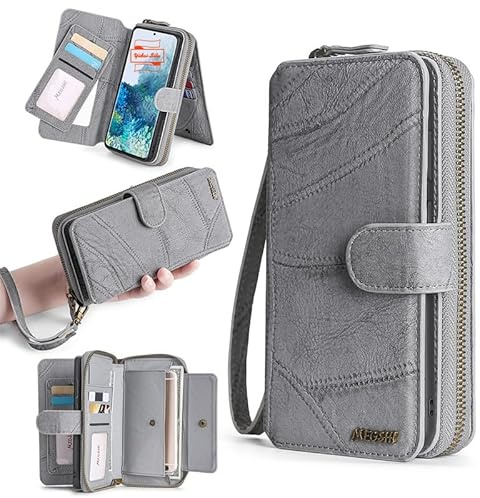 Yidai-Silu für Samsung Galaxy S25 2 in 1 Handyhülle Wallet Flip Case | Magnetisch Abnehmbare PU Leder Hülle 360° Stoßfeste Tasche Kartenfächer Schutzhülle für Samsung Galaxy S25 - Grau