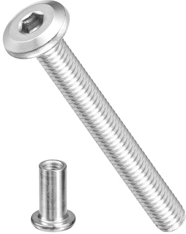 METALLIXITY Flat Head Hex Socket Cap ScrewM6-1x50 20Pcs Connector Bolt | Crib Screw Replacement Set Screw Barrel Nuts Binding Screws for Chair Cabinet Bed Silver