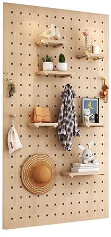 DONGGANSHI Kit de Rangement Mural en Panneau perforé en Bois pour Salle de Jeux et Garage Marron (H62,4 x L35,1)
