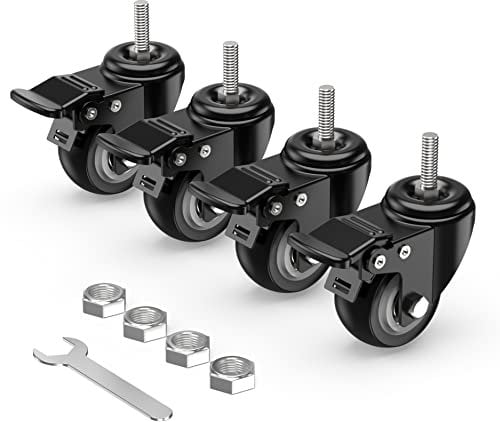 HOLKIE Lenkrollen 50mm(2 Zoll) Möbelrollen mit Totalfeststeller Transportrollen, M8 x 25mm (Schaftdurchmesser 8mm, Schaftlänge 25mm), Rollen für Möbel 4er Set Schwerlastrollen Schwarz