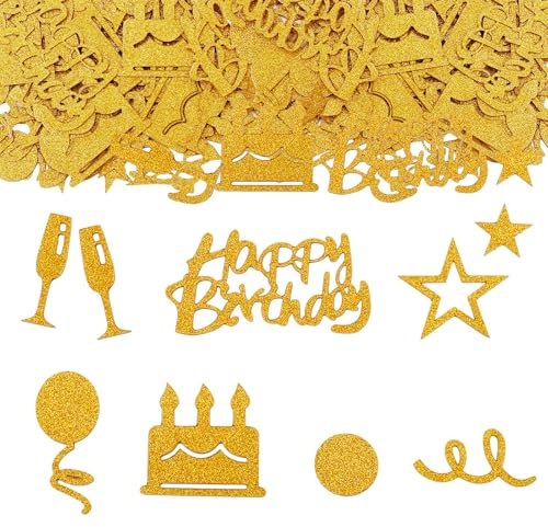 GoldRock 100 Stück Original Happy Birthday Deko Konfetti Groß,Doppelseitiger Glitzer Tischdeko Geburtstag,Geburtstagsdeko Tisch für Mann Frauen Kinder,Luftschlangen Streudeko Geburtstag Confetti Gold