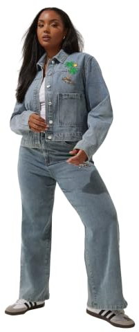 Yours Limited Collection Curve Denim Palm Tree Embroidered Jacket - Women's - Plus Size Curve