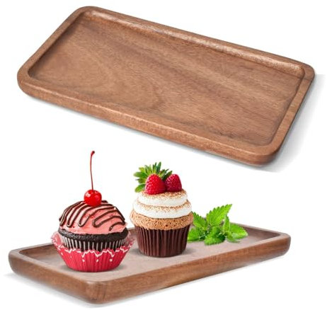 Plateau Rectangulaire en Bois, Plateau en Bois Decoratif Rectangulaire, Plateau de Service Bois, Plateau de Service Rectangulaire en Bois, Petit Plateau pour Fruits, Desserts, Snacks(29 x 10.5 cm)