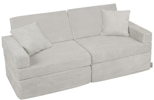 KiddyMoon Kindersofa Aufklappen Mit 2 Kissen Aus Schaumstoff Spielsofa Für Kinder Schlafsofa Kindersessel Kinder Couch Kinder Sofa Für Kinderzimmer Kindercouch Faltmatratze Matratzen, Hellgrau