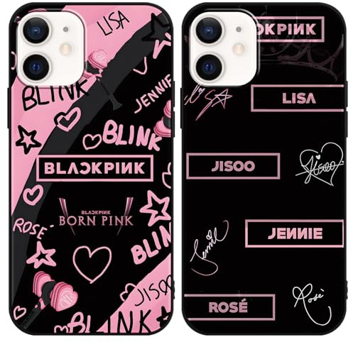nurkorki 2 Stück Handyhülle für Apple iPhone 12 mini Hülle 5.4 Zoll, Blackpick Kpop Star Rose Jenny Lisa Jisoo Ästhetik mit Motiv Designs Case Schwarz Schutzhülle Stoßfest TPU Weich Ultra Dünn Cover