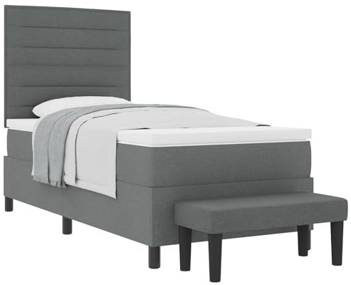vidaXL Boxspringbett mit Matratze & Bank dunkelgrau 90X190 cm Stoff modernes Design komfortable Unterstützung einfache Montage ideal für Schlafzimmermöbel Sofa Einzel