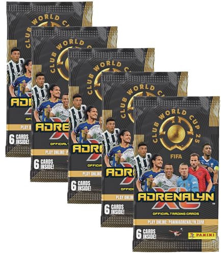 Panini FIFA World Cup 5 Booster Packs Adrenalyn XL Coupe du monde 2025 Saison Football Trading Cards et BB-Toy-Trades Toploader