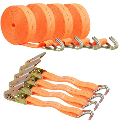 NGOSUET 8er Set 6m Spanngurte mit Ratsche und Haken, 4 Zurrgurte mit Ratsche und Haken 25mmx29cm + 4 Verlängerungsgurte mit Hakens, Belastbarkeit bis 800 kg, Ratschengurte für Ladungssicherung, Orange