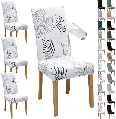 Stuhlhussen Stretch Stuhlbezug Set 4 Stück, elastische abnehmbare waschbare Stuhlhusse für Esszimmerstuhl, Schwingstuhl, Schaukelstuhl, Küche, Wohnzimmer, Büro, Hotel, Restaurant, Bankett
