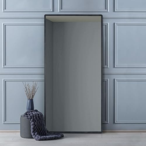 MirrorOutlet The Naturalis - Solid Black Oak Rounded Corners Modern Leaner Wall Mirror 71 X 35 (180CM X 90CM) 48m deep frame Premium Mirror Glass with Black Backing. Scandinavian Inspired!