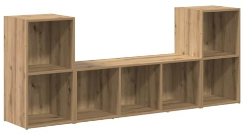 vidaXL TV Cabinet 3 pcs Brown 107 x 35 x 37 cm Engineered Wood, Modern Living Room Furniture, Rectangular Tv Stand, Durable Media Cabinet, Entertainment Unit, Wooden Storage Organizer