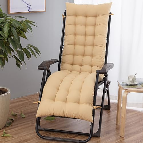 Generisch Liegestuhl Auflagen für Gartenliegen, Sonnenliege Auflage Relaxliegenauflage Schwungliege mit Lasche Tragbares Gepolstertes Relax für Terrasse Schaukstuhl Bank,Beige,48 * 155cm