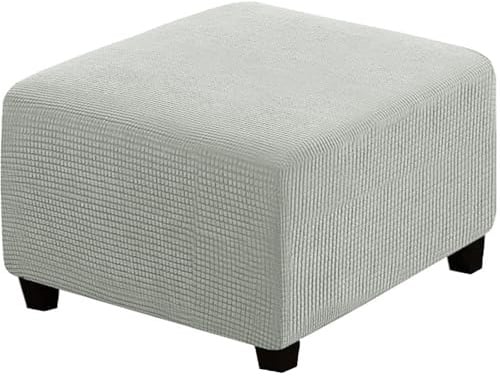 RIRWICM Stretch-Jacquard-Husse für Hocker (Ottomane) – quadratisch, weich, dick & rutschfest; abnehmbar & waschbar; Möbelschutz für Falt- oder Aufbewahrungshocker(Hellgrau)