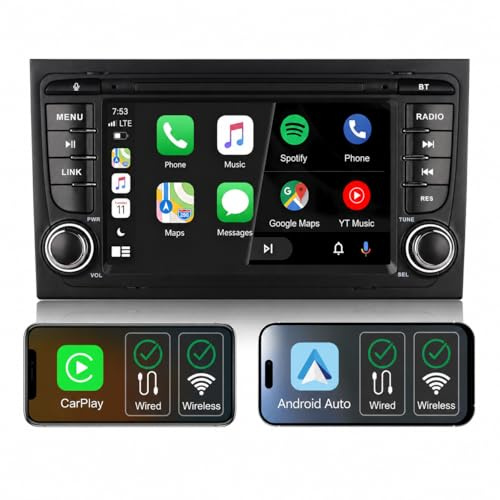 Autoradio für Audi A4 B6/B7 2004-2008,mit Linux System & IPS Bildschirm,Integriertes Wireless CarPlay & Android Auto,Originale Lenkradfernbedienung,Bluetooth,AM/FM RDS,USB,DSP & Hohe Ausgangsleistung