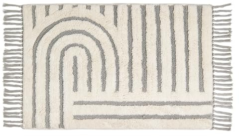 Waschbarer Badteppich einfarbig - Grafik Creme 67 x 110 cm (Rechteckig) | Rutschfester Badteppich Badezimmer Badematte 100% Baumwolle Badvorleger Trockner geeignet Duschvorleger nimmt Nässe auf