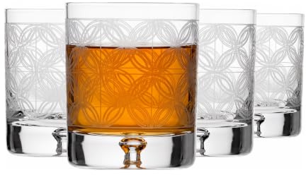 Krosno – Vasos para whisky, bourbon y escocés de 250 ml – Juego de 4 piezas – Colección Saga – Cristal tallado – Hechos a mano – Ideal como regalo
