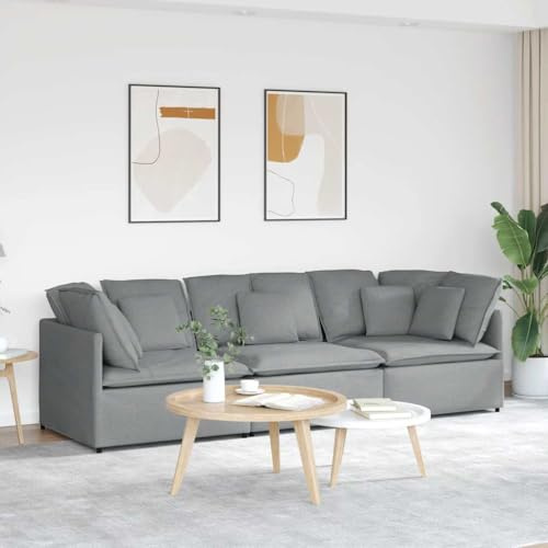 HETFTJN Modulares Sofa 300x100x64 cm hellgrau Stoff Metallrahmen Eckbank mit Textilene Sitzfläche und Kissen Modernes Design für Wohnzimmer Balkon Küche