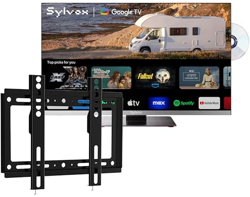 SYLVOX 22 Pulgadas (55 cm) Smart Camping Travel TV, DVD Play Incorporado, 12V Google Televisor Full HD 1080P sin Bordes, Triple sintonizador DVB-T2/S2 para caravanas, Camping y Camiones