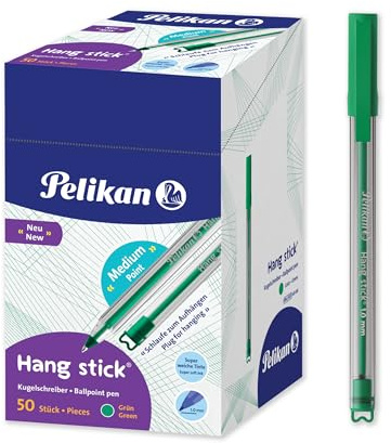 Pelikan Hang Stick Kugelschreiber Grün, 50er Pack, 1 mm Spitze, ergonomischer Dreikant-Griff, mit Clip & Aufhängeschlaufe