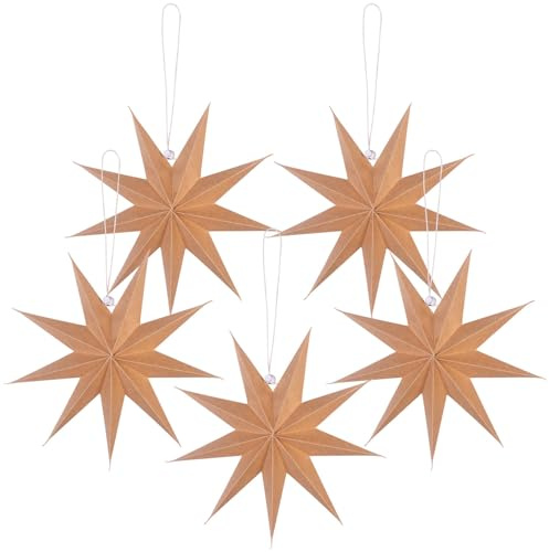 Britesta Adventssterne: 5er-Set Faltbare Deko-Papiersterne, holzfarben, zum Bemalen, Ø 30 cm (Papierfaltstern, Papierstern-Sets)