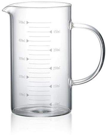 1 verre doseur avec anse, 500 ml, en verre borosilicate de haute qualité | trois graduations (oz, tasse, ml/cc) pour la cuisine ou la restauration, bec verseur en V, verre résistant à la chaleur