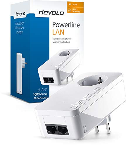 Devolo dLAN 1000 duo+ Powerlan Adapter (1000 Mbit/s, 2x LAN Port, Kompaktgehäuse, Netzwerk, Powerline, einfaches LAN Netzwerk aus der Steckdose) weiß