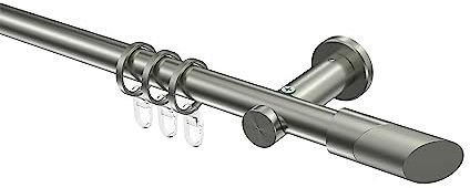 INTERDECO Gardinenstange 20 mm, moderne Vorhangstange aus Metall, Edelstahl-Optik, zur Wand- und Deckenmontage, Typ 10203411, 180 cm