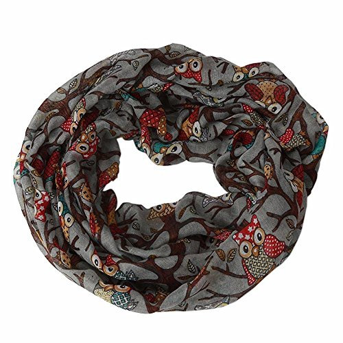 YEBIRAL Schal Damen Winter Eule Tierdruck Niedlich Halstuch Frauen Deckenschal Schals 10 Farben(Grau)