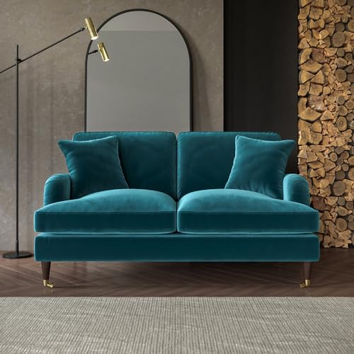 Payton Teal Blue Velvet 2 Seater Sofa