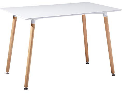IPOTIUS Mesa de Comedor Rectangular Nórdica Mesa de Cocina para 4 6 Personas,Patas de Madera,110x70x75cm,Blanco