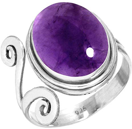 Jeweloporium Bague en argent sterling 925 avec améthyste violette, taille 54,5, pour femme, bijou fait main avec grosse pierre ovale naturelle