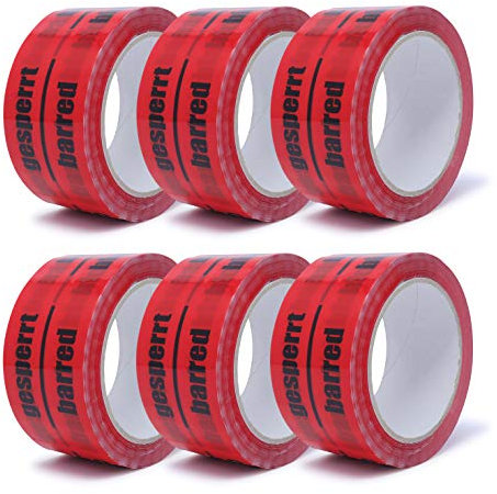 gws 6 Rollen Paketband gesperrt Rot PP leise | Verpackungsklebeband Profi-Qualität | Hinweisband deutsch/englisch/französisch/italienisch| 50 mm x 66 m