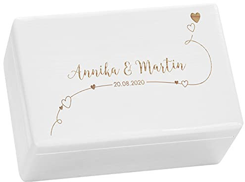 LAUBLUST Personalisierte Hochzeitskiste Erinnerung mit Herzen - Hochzeits Erinnerungsbox mit Gravur - Willich Serie | Erinnerung Hochzeit - FSC® (Weiß ohne Verschluss, ca. 30 x 20 x 14 cm | M)