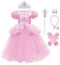 Robe Cendrillon pour petite fille - costume de princesse Sofia, Raiponce - robe de conte de fées pour cosplay, Halloween, carnaval - déguisement avec accessoires - rose 3 (4 à 5 ans)
