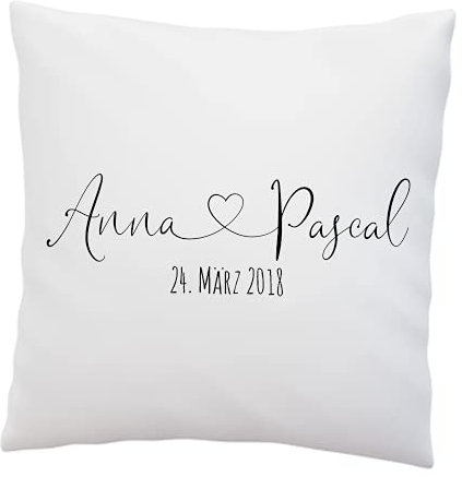 LIEBTASTISCH Personalisiertes Kissen mit 2 Namen + Datum - Dekokissen 40x40cm Weiß - Liebe - Geschenk für Schatz Liebesbeweis - Romantisch - Hochzeitskissen - Partner Geschenke (nur der Bezug)