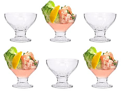 GK Global Kitchen Set of 6 Glass Prawn Cocktail Bowls Dishes Stemmed Appetizer Prawn Cocktail Starter Serving Glasses Footed Appetiser Prawn Seafood Shrimp Salad Cocktail Nibbles Glass Bowls, 230ml