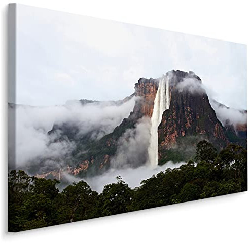 Muralo Leinwandbilder 90x60 Natur Wasserfall Salto Angel Venezuela Wasser Canvas Wandbild Kunstdruck Schlafzimmer Wohnzimmer Wanddekoration Design XXL Br. 90 cm x Hö. 60 cm Br. 90 cm x Hö. 60 cm
