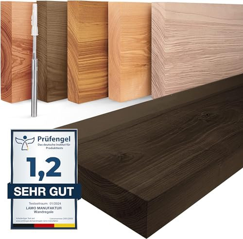 LAMO Manufaktur Wandregal Holz Gerade | Regal Farbe: Schwarz | Invisible: Schweberegal | 160 cm