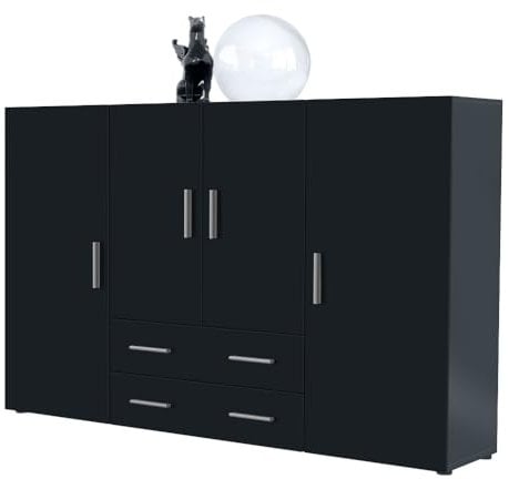 Vladon Highboard Nora Anrichte mit 2 Schubladen und 4 Türen mit insgesamt 8 Fächer dahinter, Anthrazit matt/Schwarz matt (166,5 x 106,5 x 35 cm)