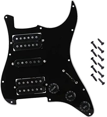 Jiayouy 3-lagiges 11-Loch-Schlagbrett mit HSH geladen, vorverdrahtet, für Fender Strat E-Gitarre, Ersatz schwarz