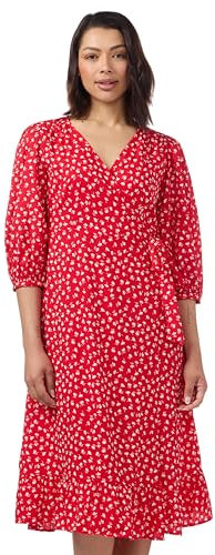 ONLY Damen ONLOLIVIA 3/4 WRAP MIDI Dress WVN NOOS Kleid, Mars Red/AOP:Fiona Ditsy, L
