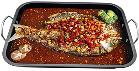 Ruilonghai Gusseisenpfanne Grill, Quadratisch Grillpfanne, Pre-Seasoned, Steakpfanne Für Gasgrill, Backofen, Feuerstelle Und Alle Herdarten Inkl. Induktion, 39 X 29 X 5,5 cm