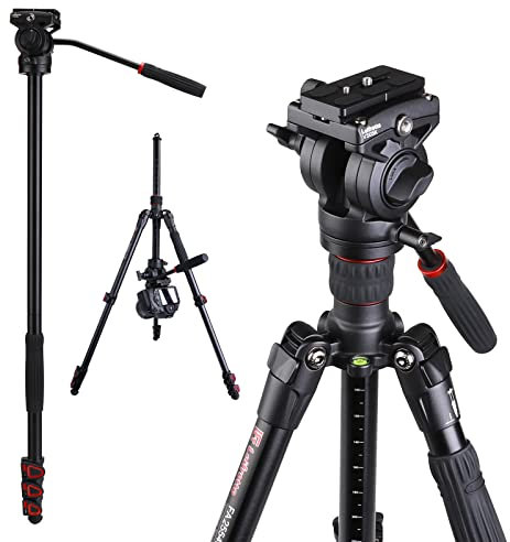 Leifrotto 62'' Camera Tripod with Fluid Head, Monopod Tripod Aluminum, for DSLR Camera Camcorder, Compatible for Cannon Nikon Camera, Max Load 11 lbs