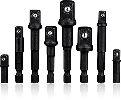 Mesee 8 Pieces Impact Grade Socket Adapter Set, CR-V Quick Change Impact Ratchet Wrench Socket Extension Bar 1/4 Hex Shank to 1/4 3/8 1/2 Square Drive Socket Drill Bits Bar Extension Set