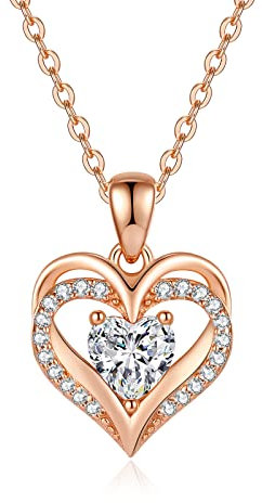 CDE Collana Argento 925 Donna, Collana Cuore Birthstone Necklace, Regalo Gioielli Donna per Mogile/Sorella/Amiche, Regalo Donna Anniversario Compleanno (Aprile con placcato oro rosa)