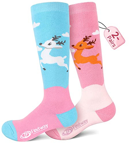 findway Kids Ski Socks, 2 Pairs Thermal Thick Warm Winter Cozy Socks for Skiing Snowboarding Boys Girls
