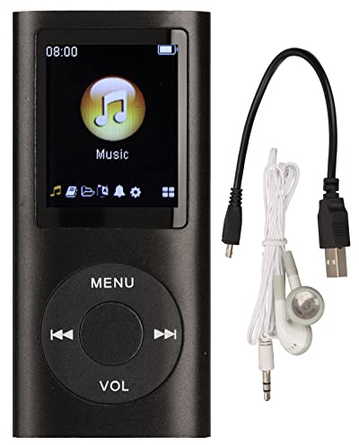 MP3 Player Stilvoller Multifunktionaler Musik Player mit Verlustfreiem Sound und Kopfhörern, Schlanker 1,8 Zoll LCD Bildschirm, Tragbarer MP3 Musik Player, Unterstützt 64 G(Schwarz)