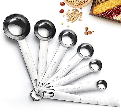 YFWOOD Juego de 7 cucharas medidoras de acero inoxidable, marca transparente, diseño especial, fácil de limpiar, cucharas de mesa versátiles para hornear y cocinar